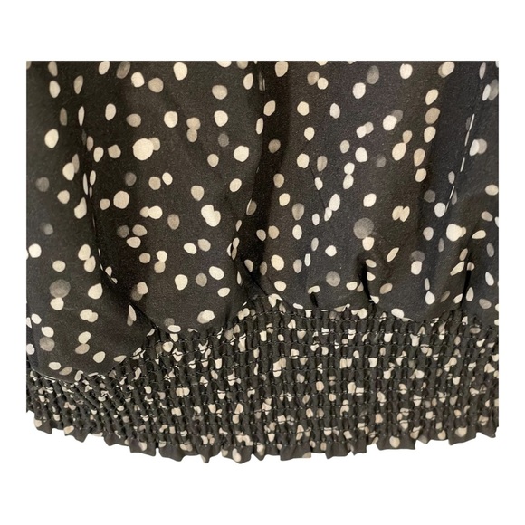 BEBE Black Grey White Polka Dot Long Sleeve Off the Shoulder Strap Blouse Sz XL - Picture 8 of 12